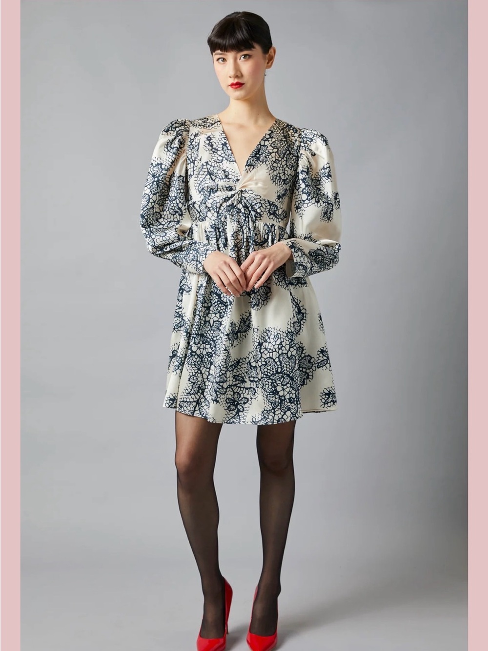 Tracy Reese Hope For Flowers Black Lace V-Neck Puff Sleeve Mini Dress
